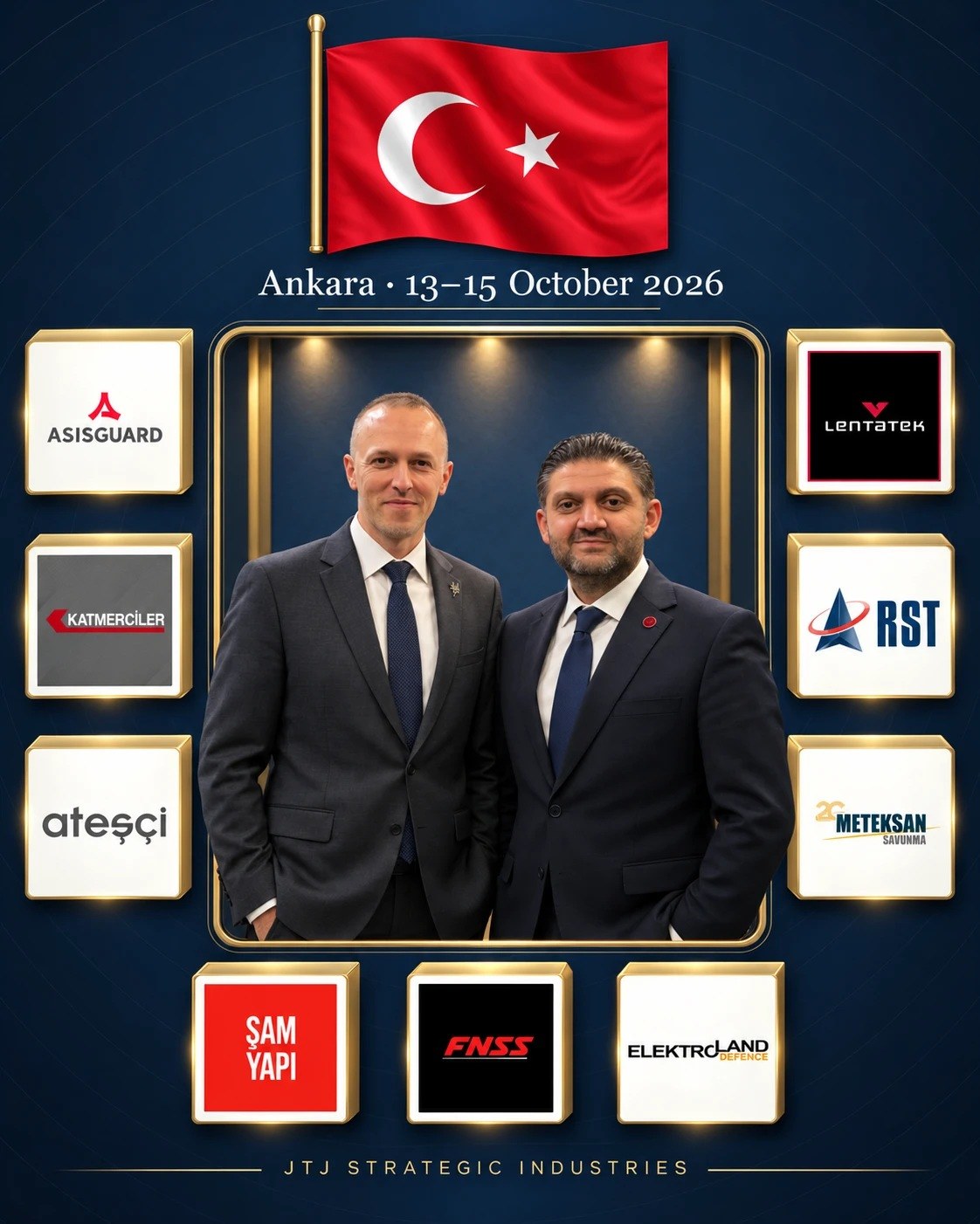 Ioan Caraian și Ștefan Emil Ionescu la Ankara, înconjurați de siglele companiilor vizitate